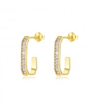Bling Cubic Zirconia J Shape Design Wholesale Fashion 925 Sterling Silver Earrings - Golden
