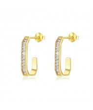 Bling Cubic Zirconia J Shape Design Wholesale Fashion 925 Sterling Silver Earrings - Golden