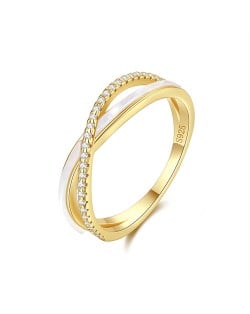Bling Cubic Zirconia Cross Design 14K Gold Plated Women Wholesale 925 Sterling Silver Ring