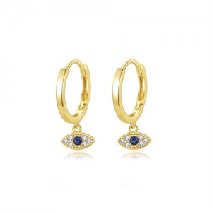Cubic Zirconia Classic Blue Color Eye Pendant Design Wholesale 925 Sterling Silver Earrings