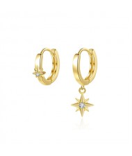 Twinkle Hexagram Star Asymmetrical Design Women Wholesale 925 Sterling Silver Earrings
