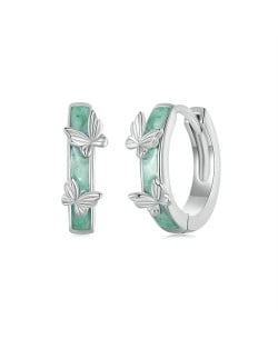 Fine Jewelry Forest Theme Green Butterfly Design Women Wholesale 925 Sterling Silver Hoop Earrings