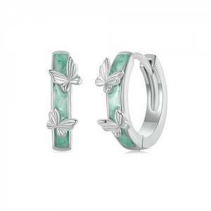 Fine Jewelry Forest Theme Green Butterfly Design Women Wholesale 925 Sterling Silver Hoop Earrings