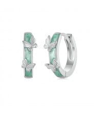 Fine Jewelry Forest Theme Green Butterfly Design Women Wholesale 925 Sterling Silver Hoop Earrings