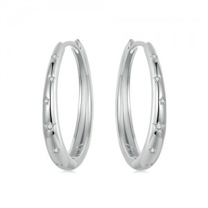 Bling Stars Classic Simple Hoop Design Women Wholesale 925 Sterling Silver Earrings