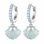Ocean Theme Green Oil-spot Glaze Shell Design Women Ear Clips Wholesale 925 Sterling Silver Earrings