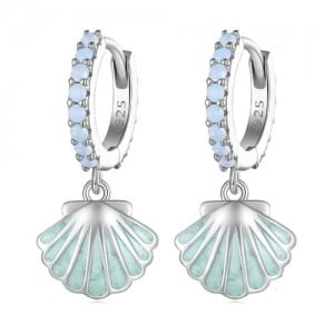 Ocean Theme Green Oil-spot Glaze Shell Design Women Ear Clips Wholesale 925 Sterling Silver Earrings