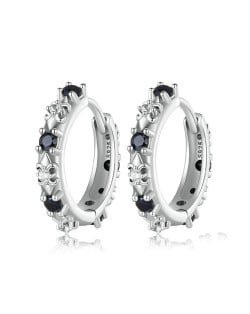 Cool Style Black Cubic Zirconia Hoop Design Women Ear Clips Wholesale 925 Sterling Silver Earrings