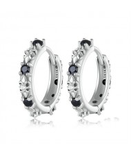 Cool Style Black Cubic Zirconia Hoop Design Women Ear Clips Wholesale 925 Sterling Silver Earrings