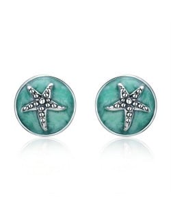 Fashion Starfish Design Green Oil-spot Glaze Women Ear Studs Wholesale 925 Sterling Silver Earrings