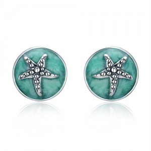 Fashion Starfish Design Green Oil-spot Glaze Women Ear Studs Wholesale 925 Sterling Silver Earrings