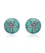 Fashion Starfish Design Green Oil-spot Glaze Women Ear Studs Wholesale 925 Sterling Silver Earrings