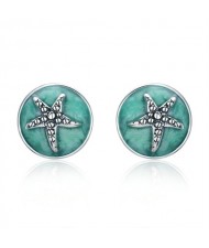 Fashion Starfish Design Green Oil-spot Glaze Women Ear Studs Wholesale 925 Sterling Silver Earrings