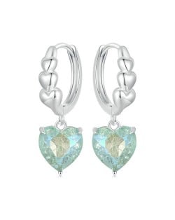 French Style Bride Jewelry Green Heart Pendant Women Wholesale 925 Sterling Silver Earrings