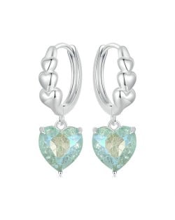 French Style Bride Jewelry Green Heart Pendant Women Wholesale 925 Sterling Silver Earrings