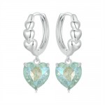 French Style Bride Jewelry Green Heart Pendant Women Wholesale 925 Sterling Silver Earrings