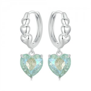 French Style Bride Jewelry Green Heart Pendant Women Wholesale 925 Sterling Silver Earrings