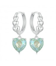 French Style Bride Jewelry Green Heart Pendant Women Wholesale 925 Sterling Silver Earrings