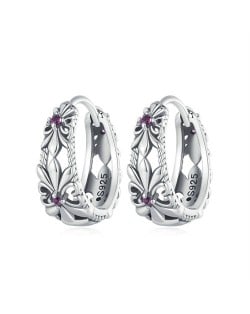 Vintage Hollow-out Flower Design Ear Clips Women Wholesale 925 Sterling Silver Earrings