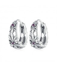Vintage Hollow-out Flower Design Ear Clips Women Wholesale 925 Sterling Silver Earrings