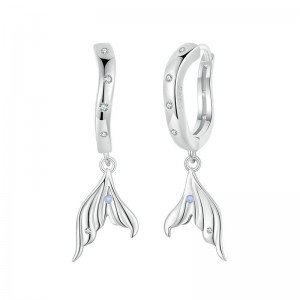 Ocean Theme Fishtail Pendant Women Wholesale 925 Sterling Silver Dangle Earrings