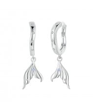 Ocean Theme Fishtail Pendant Women Wholesale 925 Sterling Silver Dangle Earrings