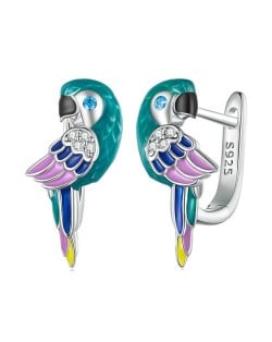 Unique Design Colorful Oil-spot Glaze Parrot Women Wholesale 925 Sterling Silver Earrings