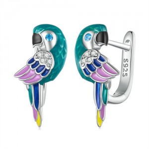 Unique Design Colorful Oil-spot Glaze Parrot Women Wholesale 925 Sterling Silver Earrings