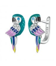 Unique Design Colorful Oil-spot Glaze Parrot Women Wholesale 925 Sterling Silver Earrings