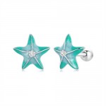 Mini Oil-spot Glaze Blue Starfish Ear Studs Women Wholesale 925 Sterling Silver Earrings