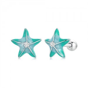 Mini Oil-spot Glaze Blue Starfish Ear Studs Women Wholesale 925 Sterling Silver Earrings