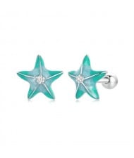 Mini Oil-spot Glaze Blue Starfish Ear Studs Women Wholesale 925 Sterling Silver Earrings