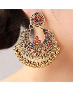 Rhinestone Embellished Retro Palace Fan-shape Fashion Wholesale Women Dangle Earrings - Golden