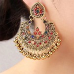 Rhinestone Embellished Retro Palace Fan-shape Fashion Wholesale Women Dangle Earrings - Golden