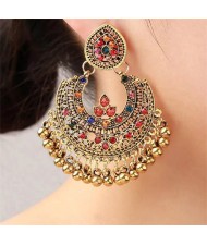 Rhinestone Embellished Retro Palace Fan-shape Fashion Wholesale Women Dangle Earrings - Golden