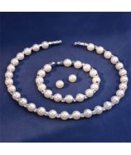 Glistening Rhinestone Decorated Elegant Pearl Wholesale Necklace Bracelet and Earrings 3pcs Wholesale Jewelry Set