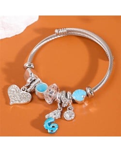 Heart and Mermaid Vintage Beads Fashion Wholesale Alloy Bracelet - Blue