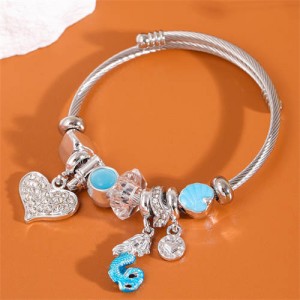 Heart and Mermaid Vintage Beads Fashion Wholesale Alloy Bracelet - Blue