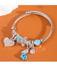 Heart and Mermaid Vintage Beads Fashion Wholesale Alloy Bracelet - Blue