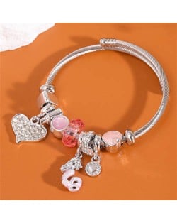 Heart and Mermaid Vintage Beads Fashion Wholesale Alloy Bracelet - Pink