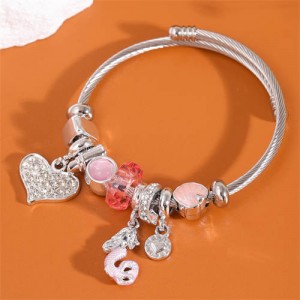 Heart and Mermaid Vintage Beads Fashion Wholesale Alloy Bracelet - Pink