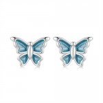 Mini Oil-spot Glaze Blue Butterfly Ear Studs Women Wholesale 925 Sterling Silver Earrings