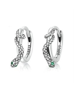 Vintage Color Green Eyes Snake Design Ear Clips Women Wholesale 925 Sterling Silver Earrings