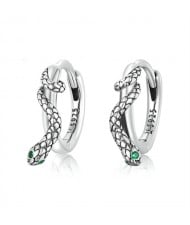 Vintage Color Green Eyes Snake Design Ear Clips Women Wholesale 925 Sterling Silver Earrings