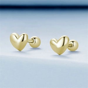 Simple Design Mini Heart Design Ear Studs Women Wholesale 925 Sterling Silver Earrings - Golden