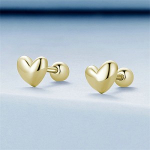 Simple Design Mini Heart Design Ear Studs Women Wholesale 925 Sterling Silver Earrings - Golden