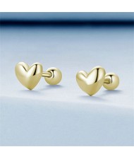 Simple Design Mini Heart Design Ear Studs Women Wholesale 925 Sterling Silver Earrings - Golden