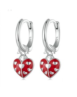 Peach Heart Shape Design Red Ladybug Pendant Women Wholesale 925 Sterling Silver Earrings