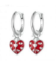 Peach Heart Shape Design Red Ladybug Pendant Women Wholesale 925 Sterling Silver Earrings