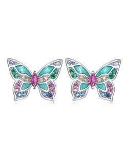 Fine Jewelry Mini Ear Studs Colorful Cubic Zirconia Butterfly Women Wholesale 925 Sterling Silver Earrings